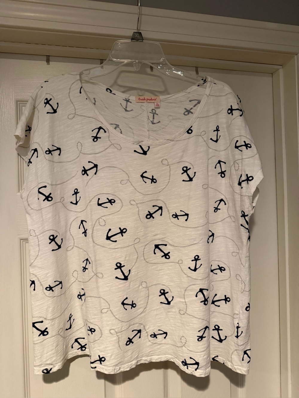 Fresh Produce Nautical Anchor Print T-Shirt OS Made in USA Like New